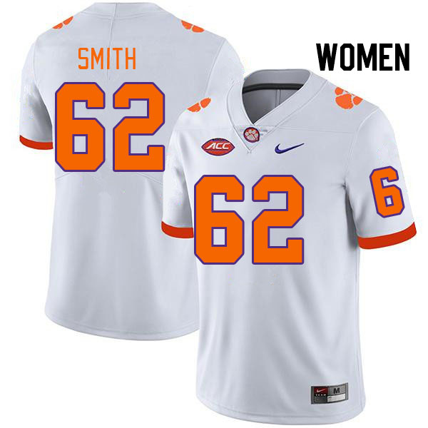 Women #62 Bryce Smith Clemson Tigers College Football Jerseys Stitched Sale-White